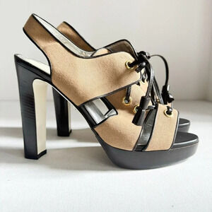 Ron White Canvas  Strappy Safari Style High Heel Sandals